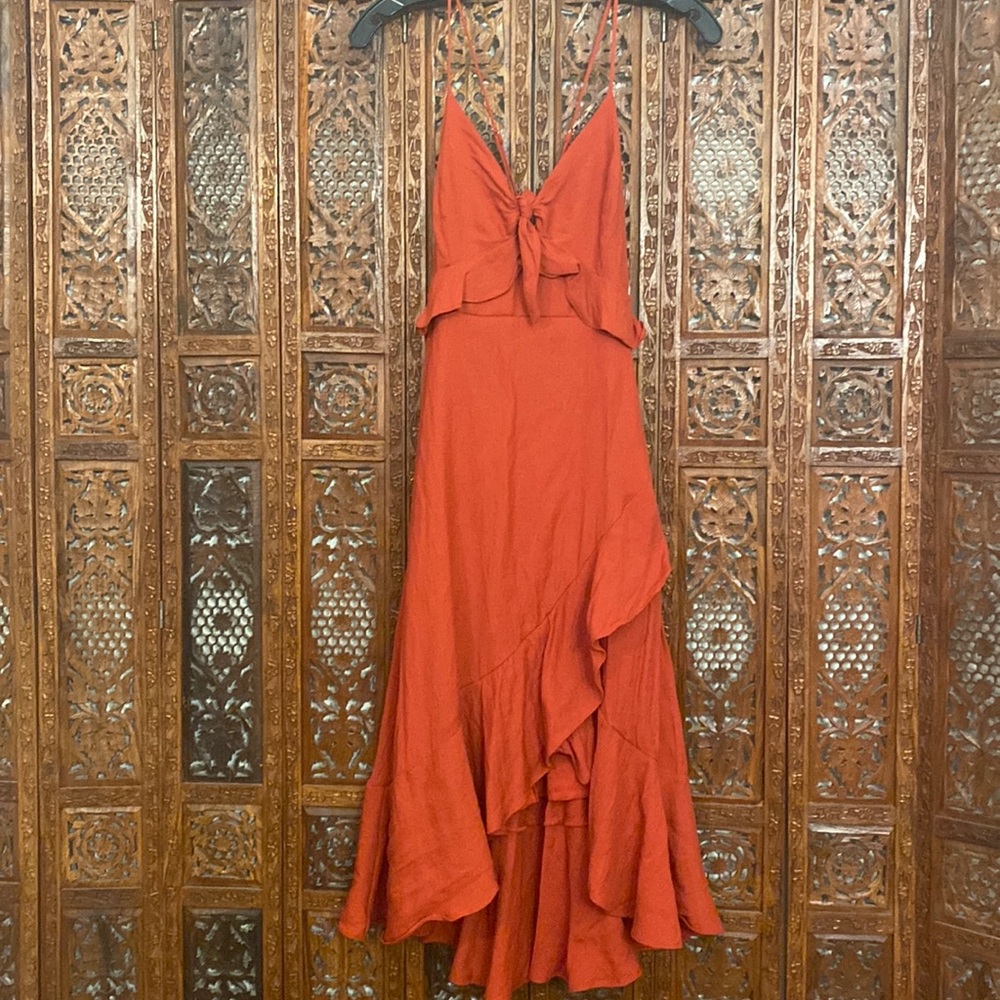Midi Length High Low Faux Wrap Dress